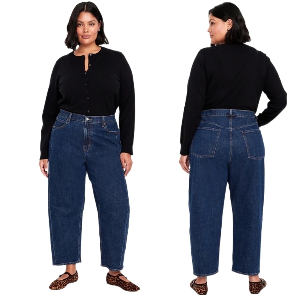 Old Navy Barrel Leg Jeans Womens 16 Baggy High Rise Stretch Dark Wash